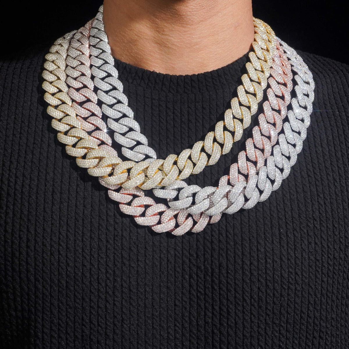 GL 20MM Apex Iced Out Cuban 4 Rows of Stones Cuban Link Chain Bracelet Necklace