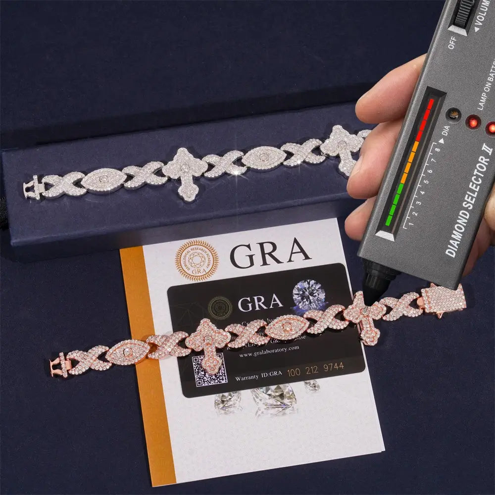 GL Infinity Eyes Cross Iced Out Moissanite Diamond Cuban Link