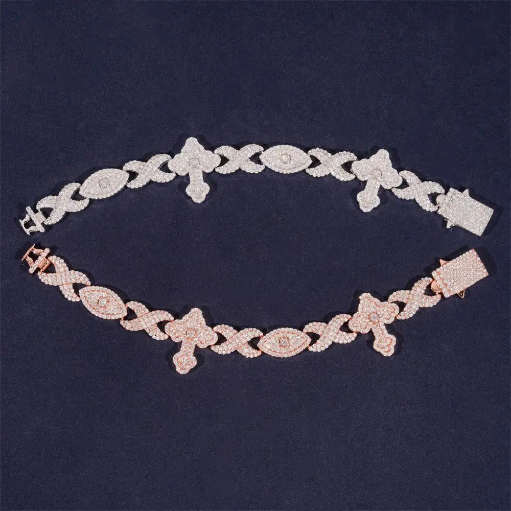 GL Infinity Eyes Cross Iced Out Moissanite Diamond Cuban Link