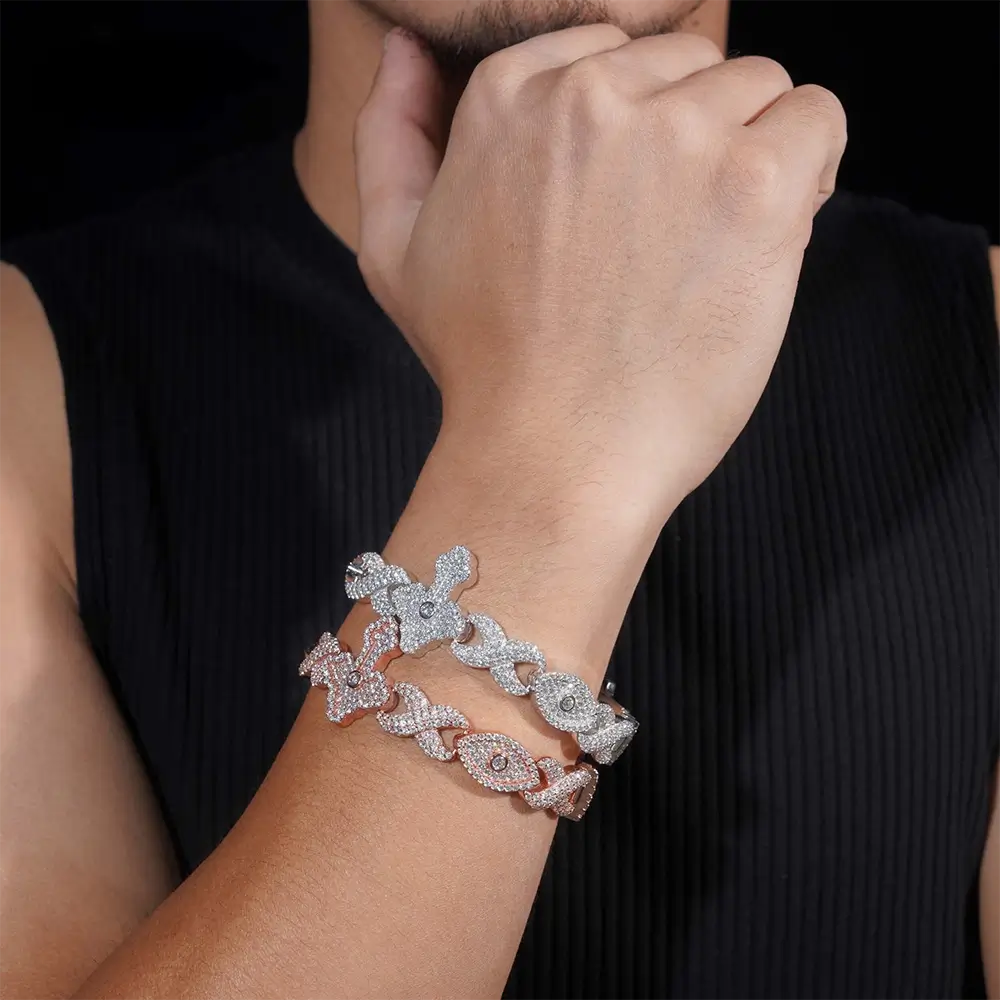 GL Infinity Eyes Cross Iced Out Moissanite Diamond Cuban Link