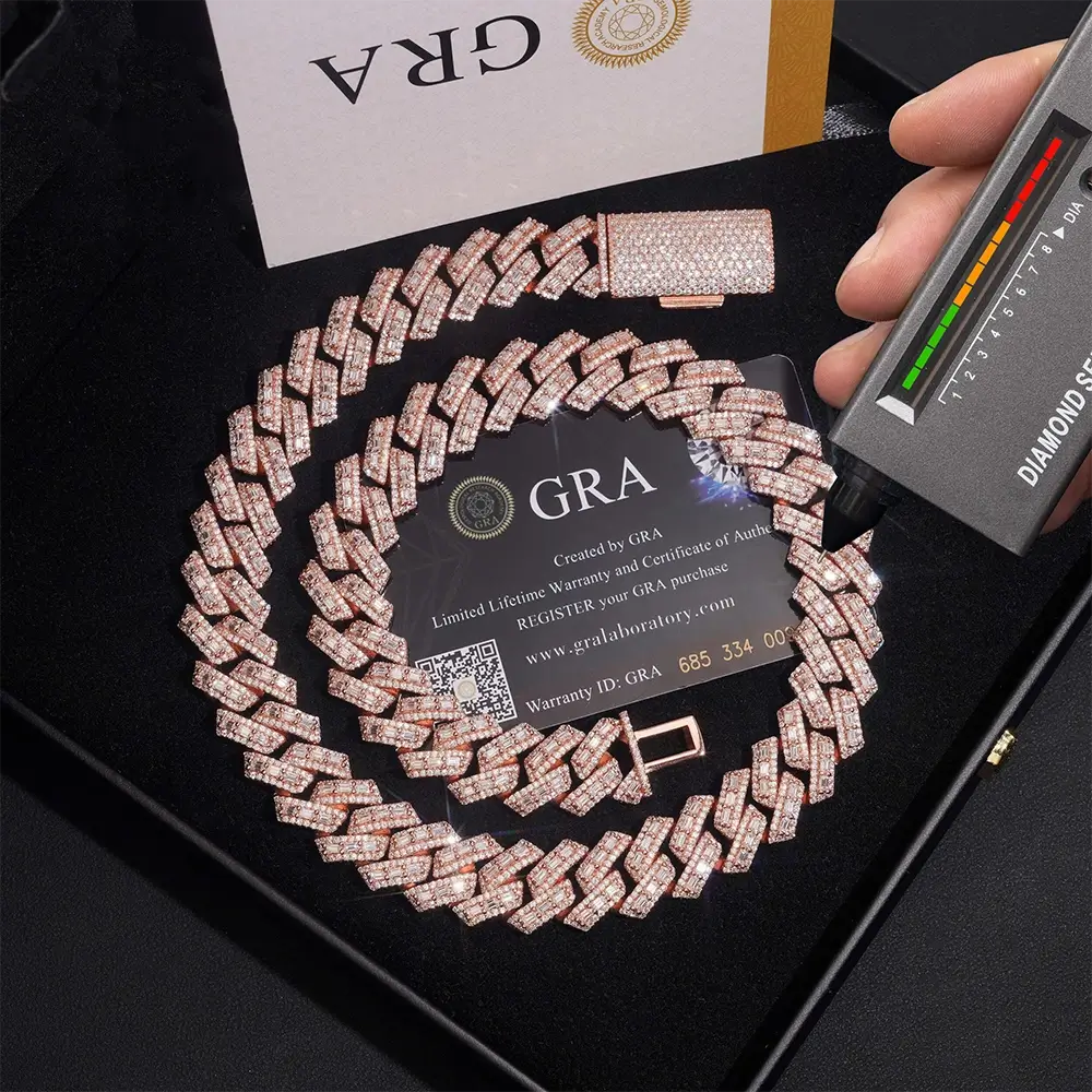 Rose gold iced out Cuban link chain necklace with diamonds, tester and authenticity card Secondary image