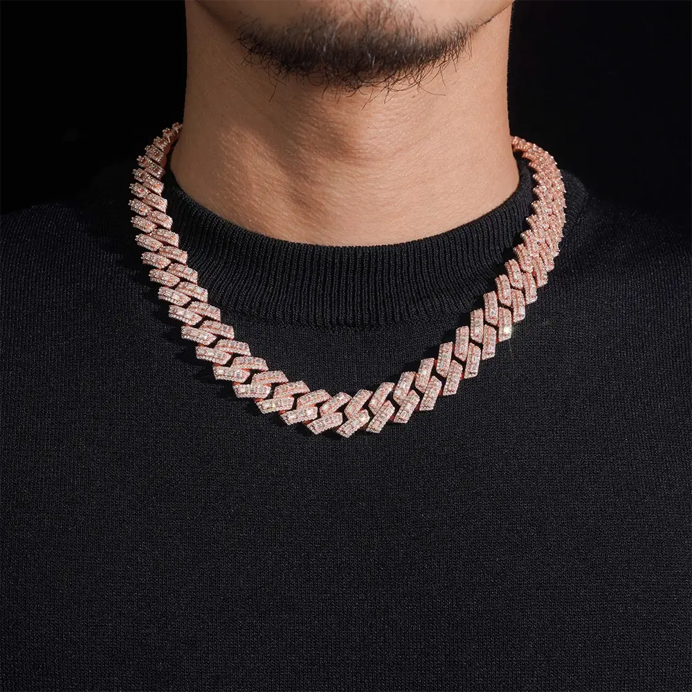 Diamond Cuban link chain necklace on man wearing black sweater Main image