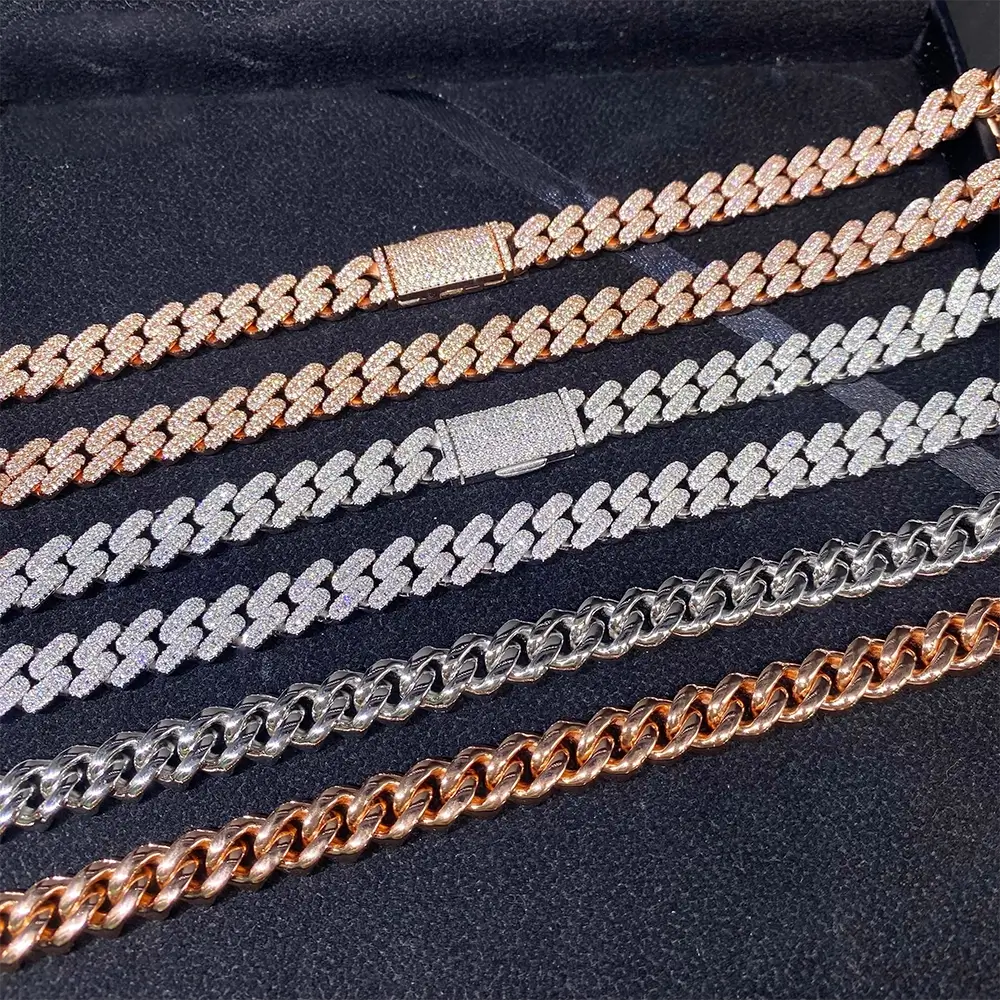 10MM S925 Silver Baguette VVS Moissanite Miami Cuban Link Chain