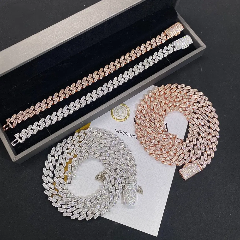 10MM S925 Silver Baguette VVS Moissanite Miami Cuban Link Chain