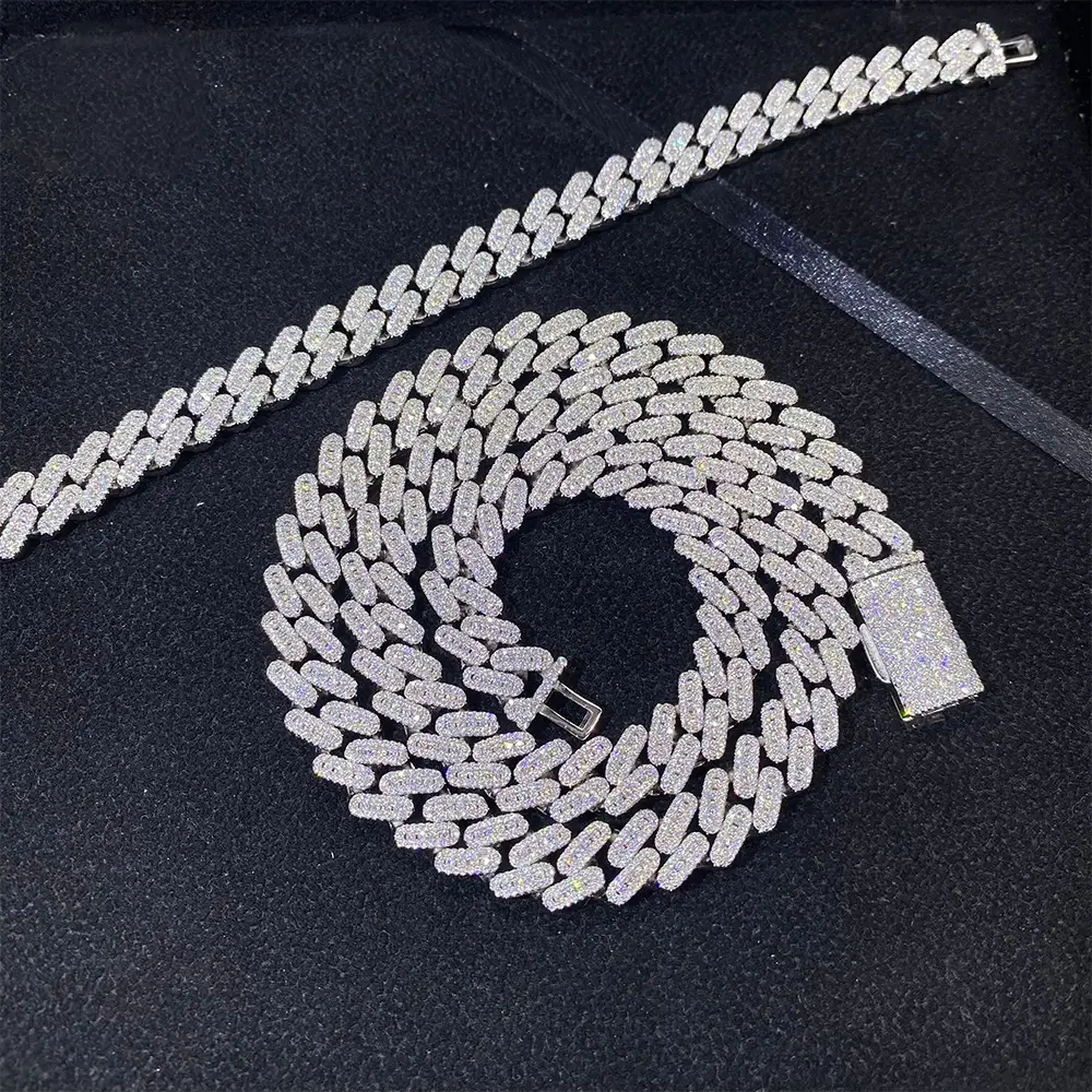 10MM S925 Silver Baguette VVS Moissanite Miami Cuban Link Chain