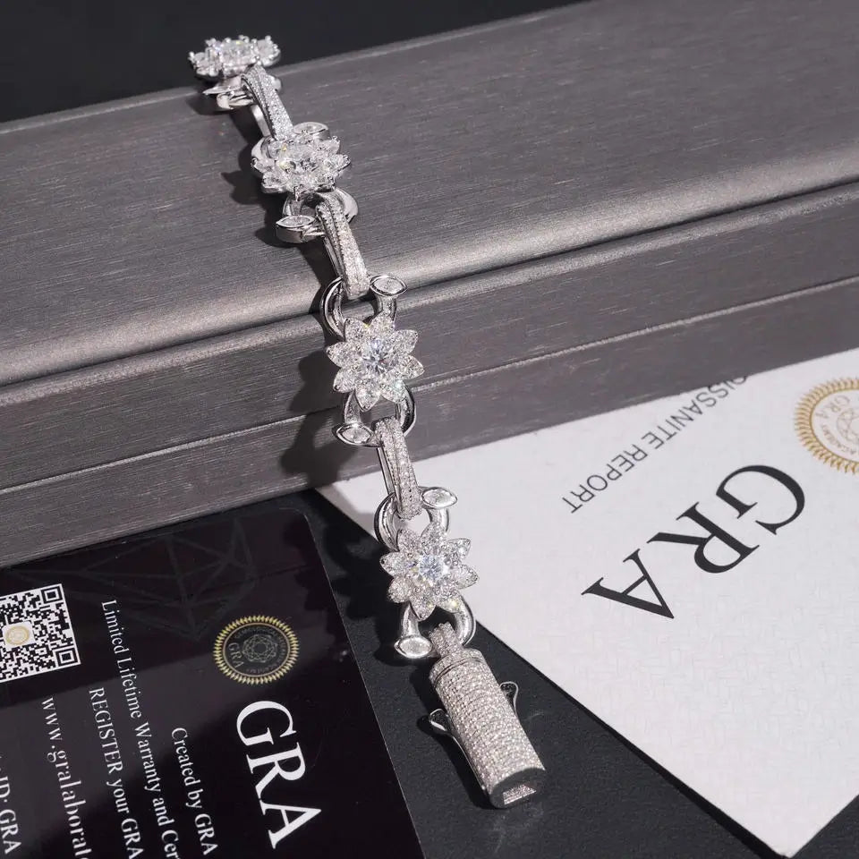 13MM Flower Infinity VVS Moissanite Cuban Link Bracelet