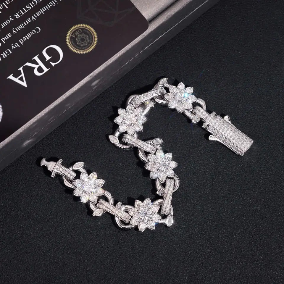 13MM Flower Infinity VVS Moissanite Cuban Link Bracelet