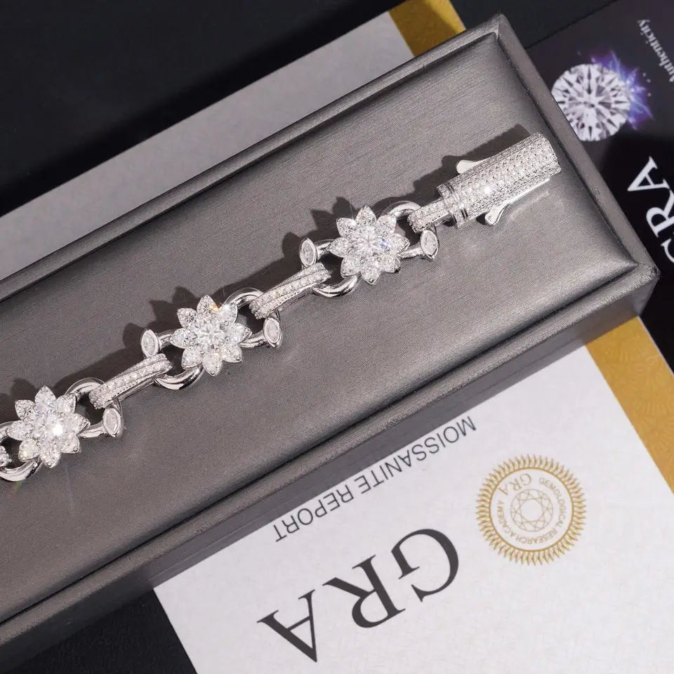 13MM Flower Infinity VVS Moissanite Cuban Link Bracelet