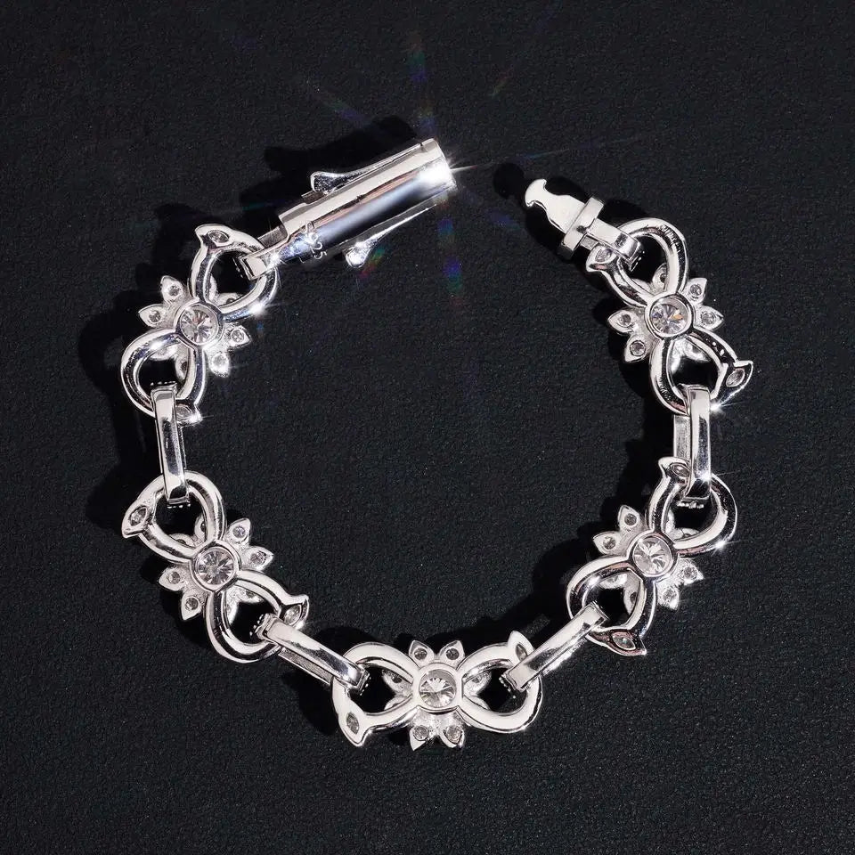 13MM Flower Infinity VVS Moissanite Cuban Link Bracelet