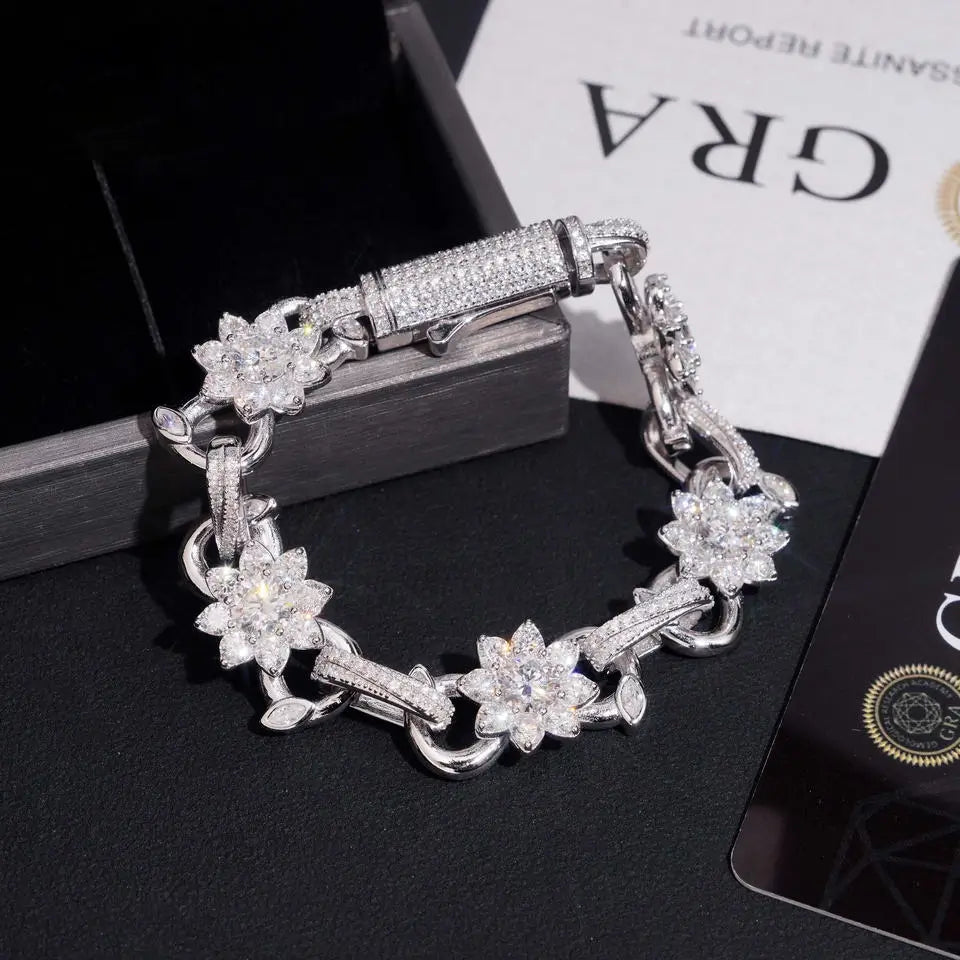 13MM Flower Infinity VVS Moissanite Cuban Link Bracelet