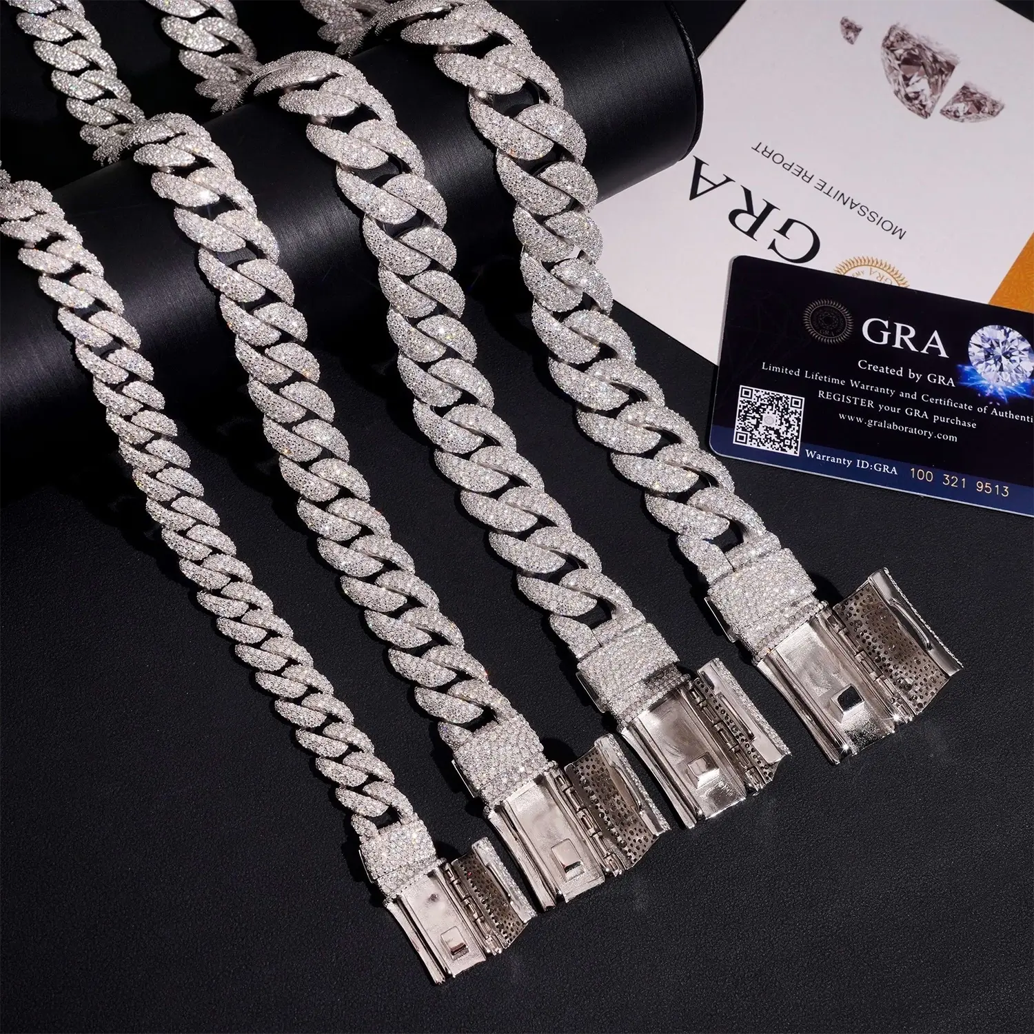 2026 New Mosaic Setting S925 Silver VVS Moissanite Cuban Link Chain Necklace