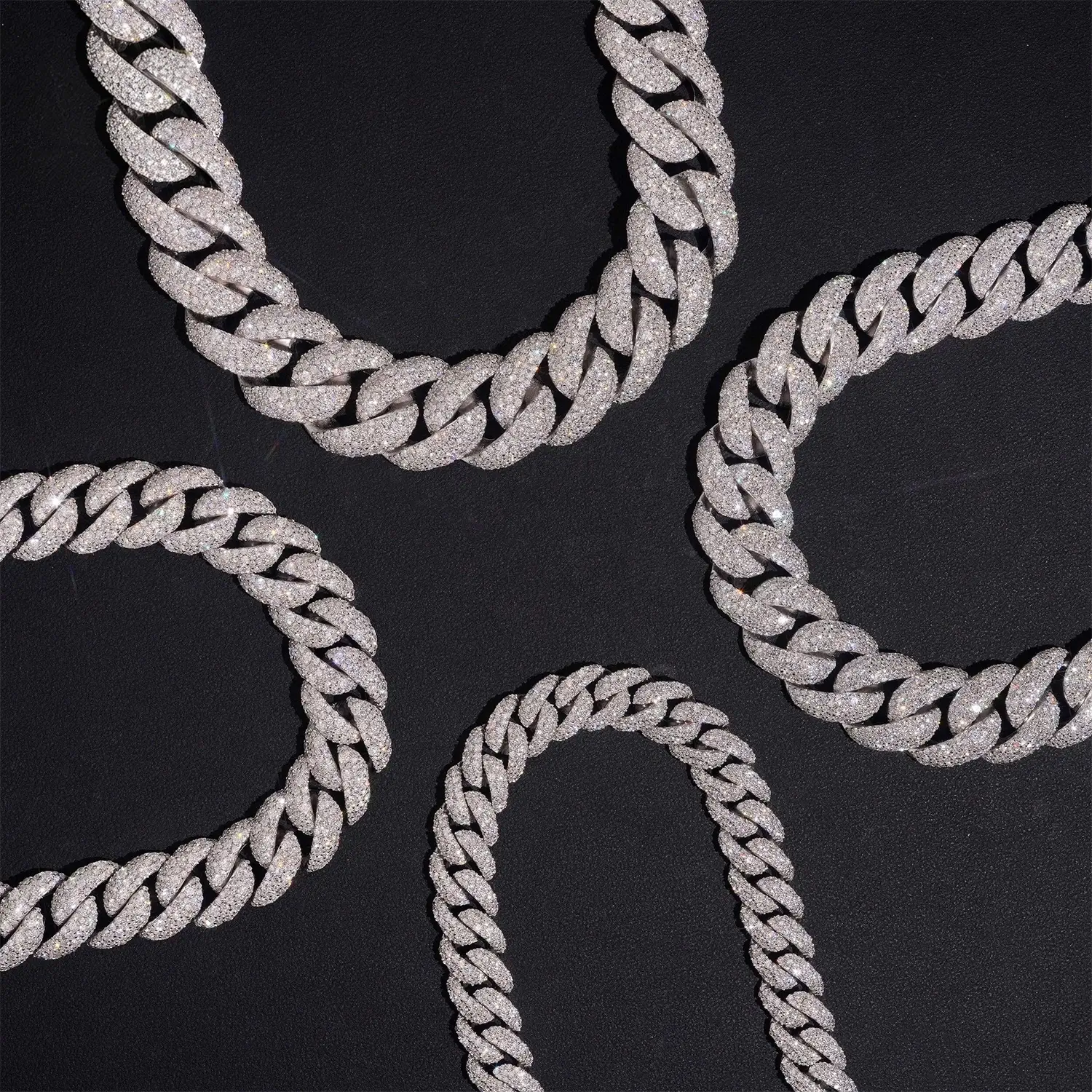 2026 New Mosaic Setting S925 Silver VVS Moissanite Cuban Link Chain Necklace