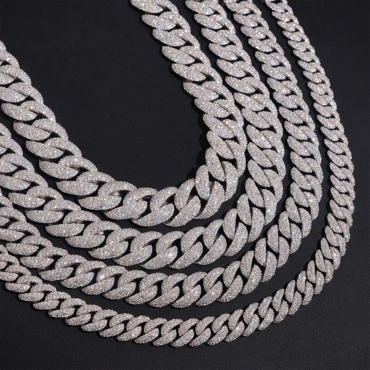 2026 New Mosaic Setting S925 Silver VVS Moissanite Cuban Link Chain Necklace