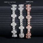10MM 13MM S925 Silver Iced Out Clover VVS Moissanite Diamond Cuban Chain Bracelet