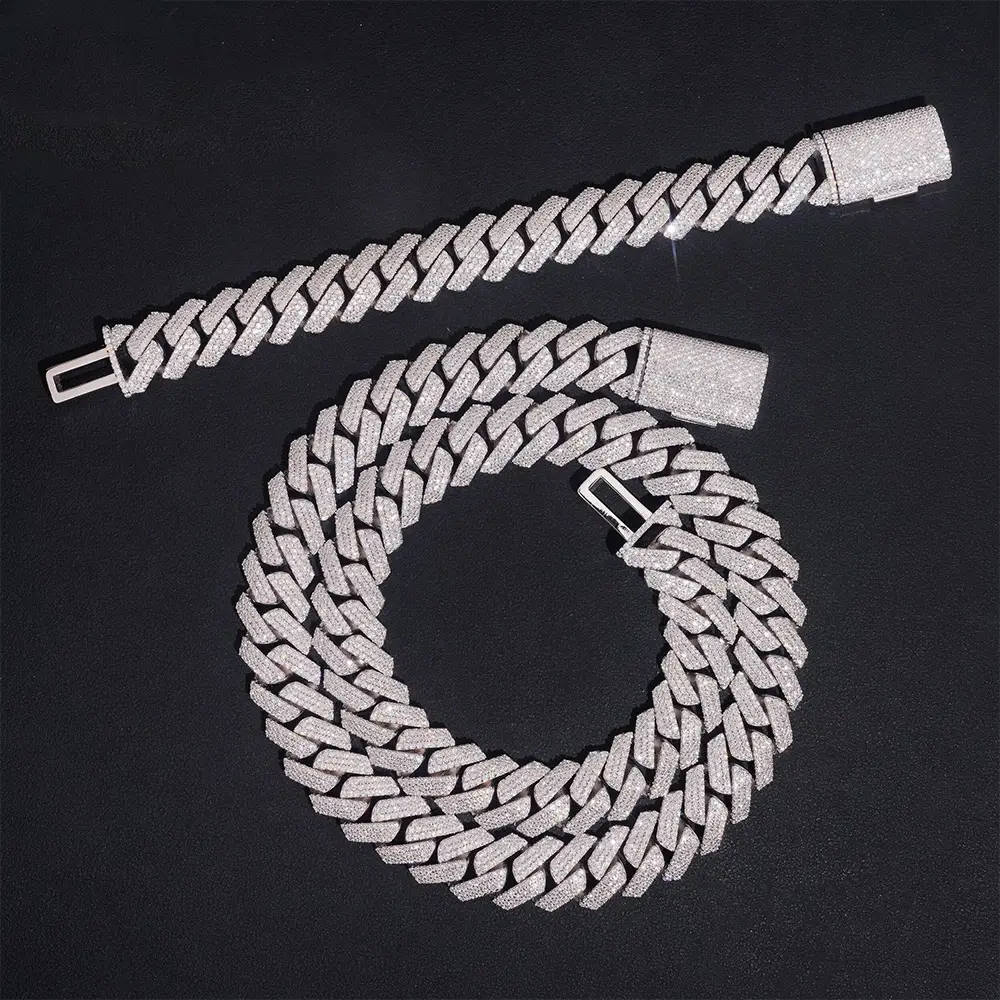 15MM S925 Silver 3 Rows VVS Moissanite EDG Cuban Link Chain