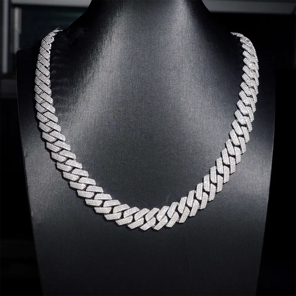 15MM S925 Silver 3 Rows VVS Moissanite EDG Cuban Link Chain