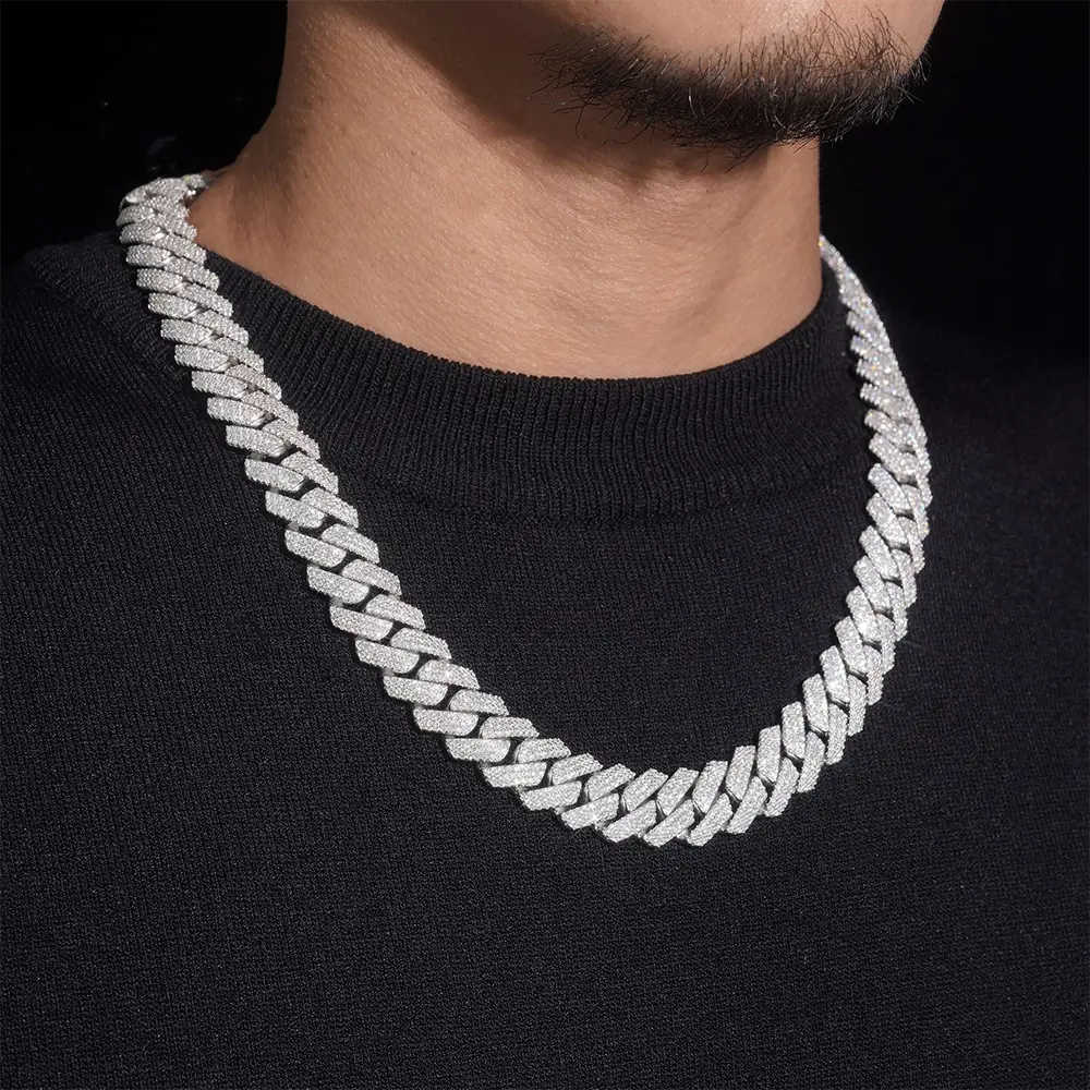 15MM S925 Silver 3 Rows VVS Moissanite EDG Cuban Link Chain
