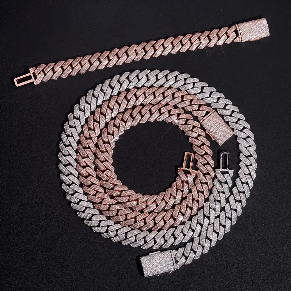 15MM S925 Silver 4 Rows VVS Moissanite EDG Cuban Link Chain