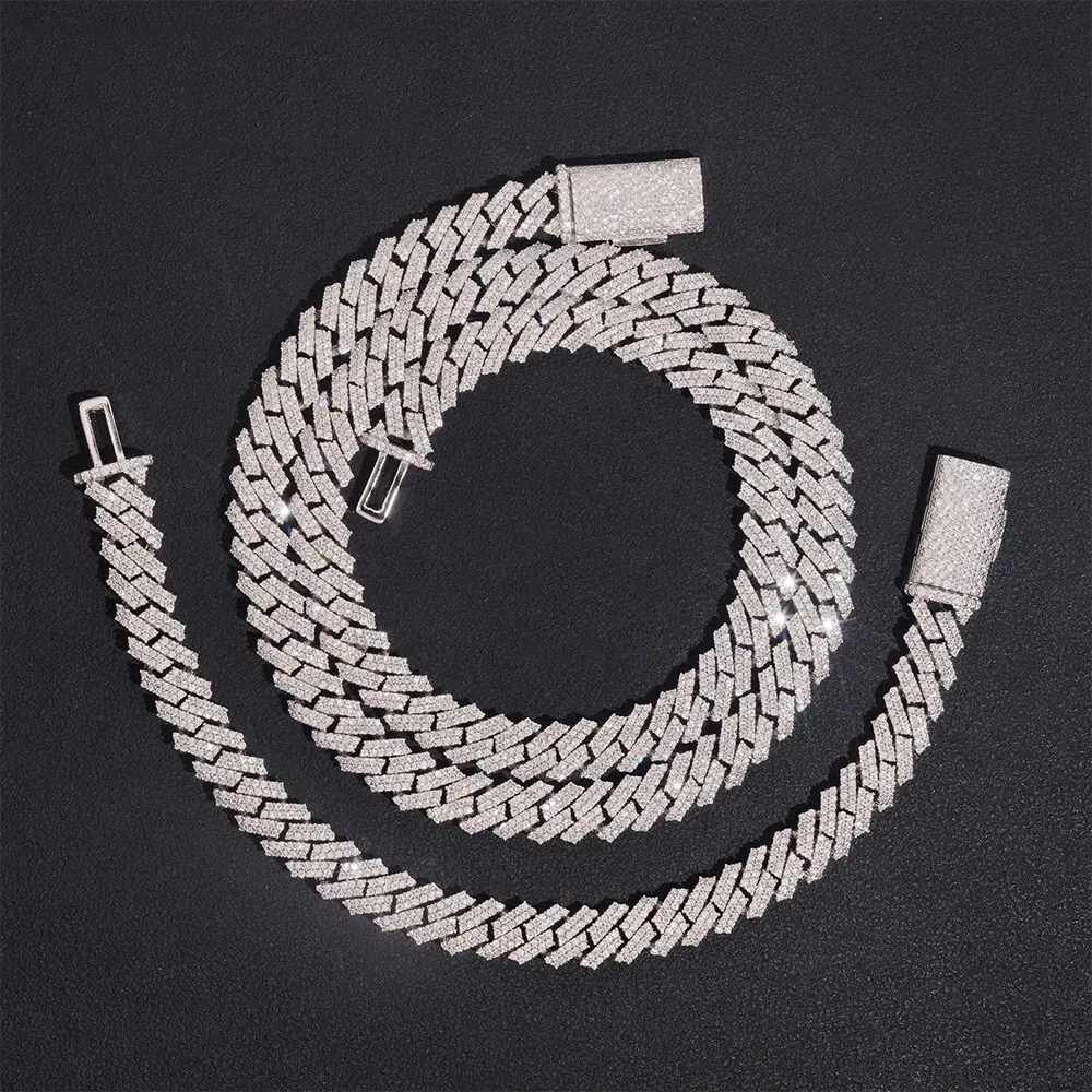 8MM S925 Silver 2 Rows Hip Hop VVS Moissanite EDG Cuban Link Chain