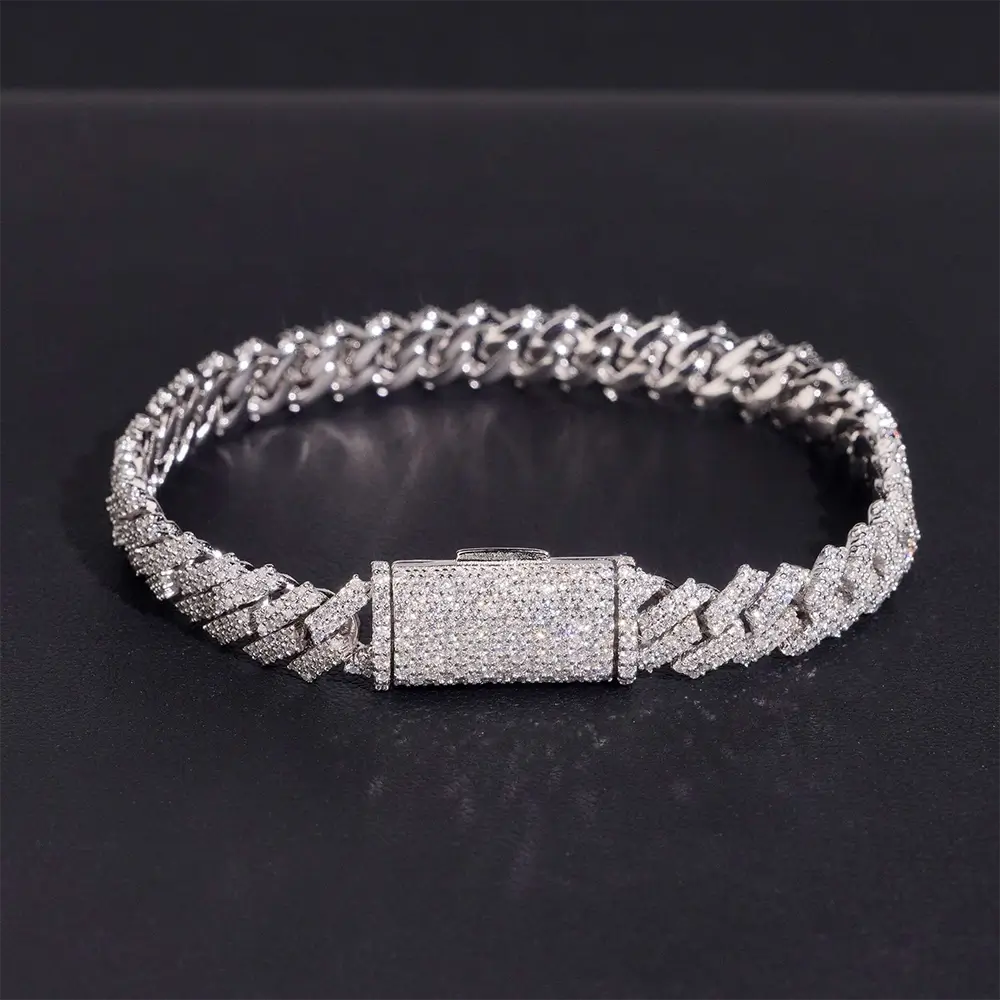 8MM S925 Silver 2 Rows Hip Hop VVS Moissanite EDG Cuban Link Chain