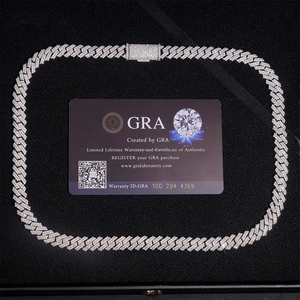 8MM S925 Silver 2 Rows Hip Hop VVS Moissanite EDG Cuban Link Chain