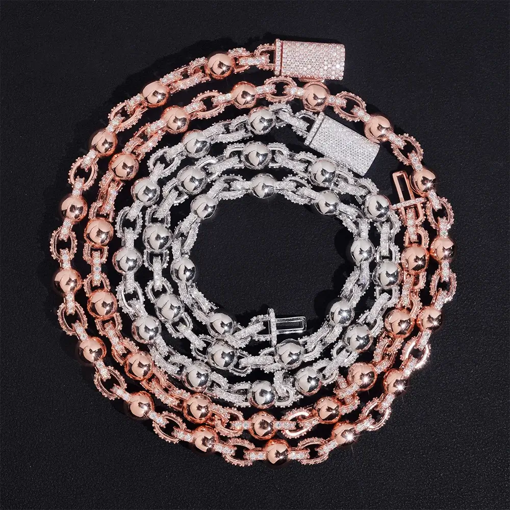 8MM S925 Silver VVS Moissanite Ball Chain Rosary Necklace
