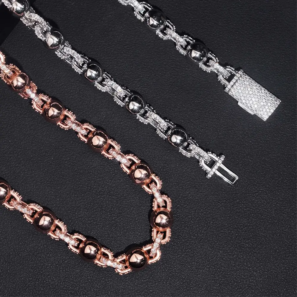 8MM S925 Silver VVS Moissanite Ball Chain Rosary Necklace