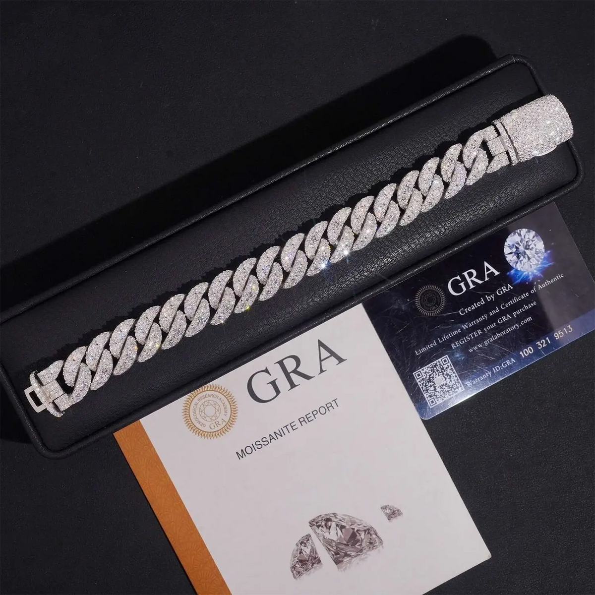15MM Moon Shape Solid 925 Silver VVS Moissanite Cuban Chain Bracelet