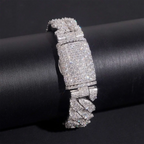 15MM Moon Shape Solid 925 Silver VVS Moissanite Cuban Chain Bracelet
