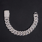 15MM Moon Shape Solid 925 Silver VVS Moissanite Cuban Chain Bracelet
