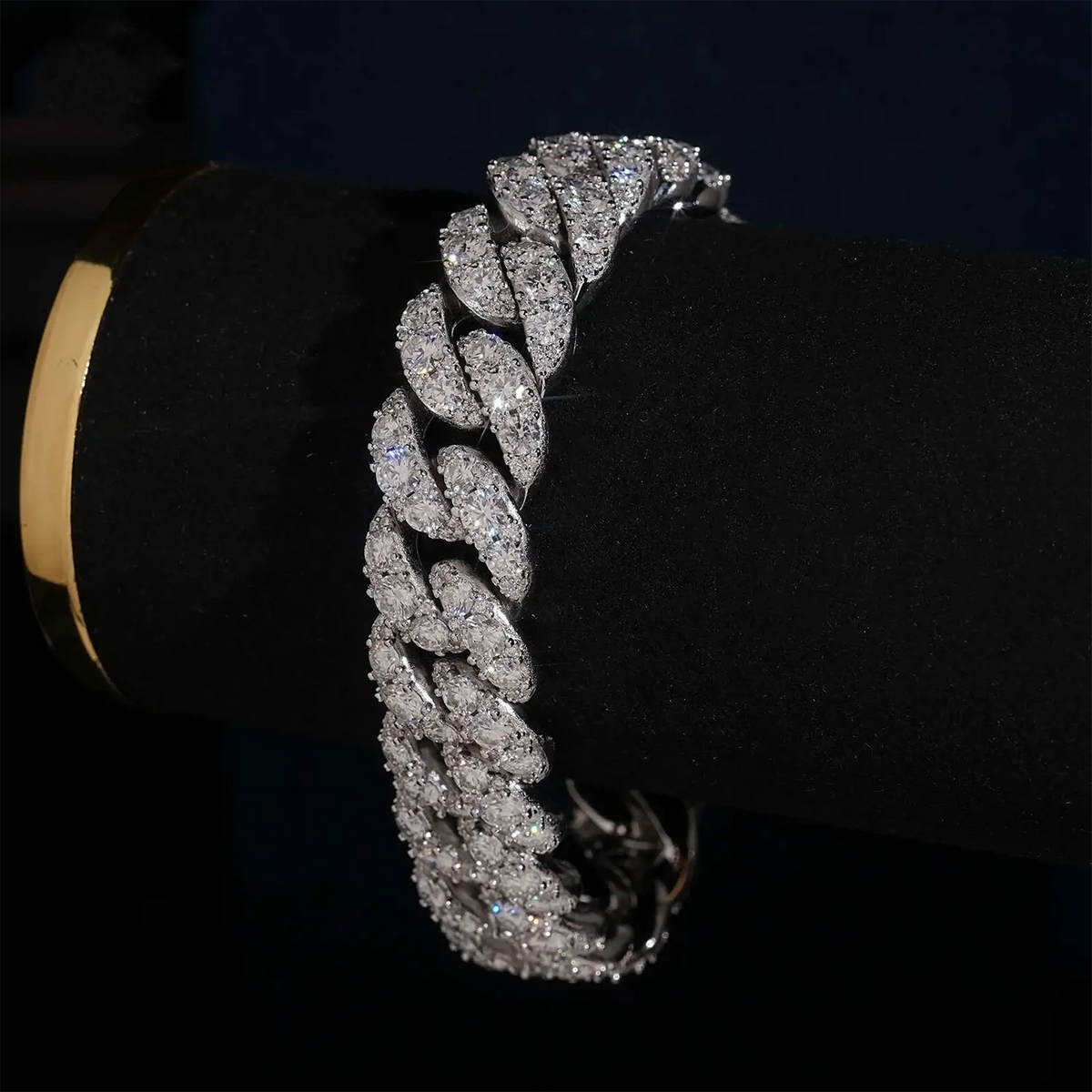 15MM Moon Shape Solid 925 Silver VVS Moissanite Cuban Chain Bracelet