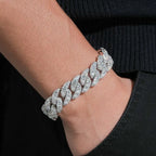 15MM Moon Shape Solid 925 Silver VVS Moissanite Cuban Chain Bracelet