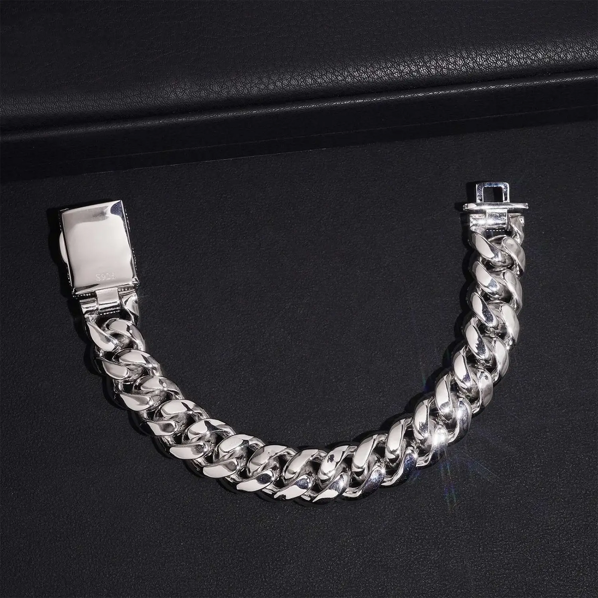 15MM Moon Shape Solid 925 Silver VVS Moissanite Cuban Chain Bracelet