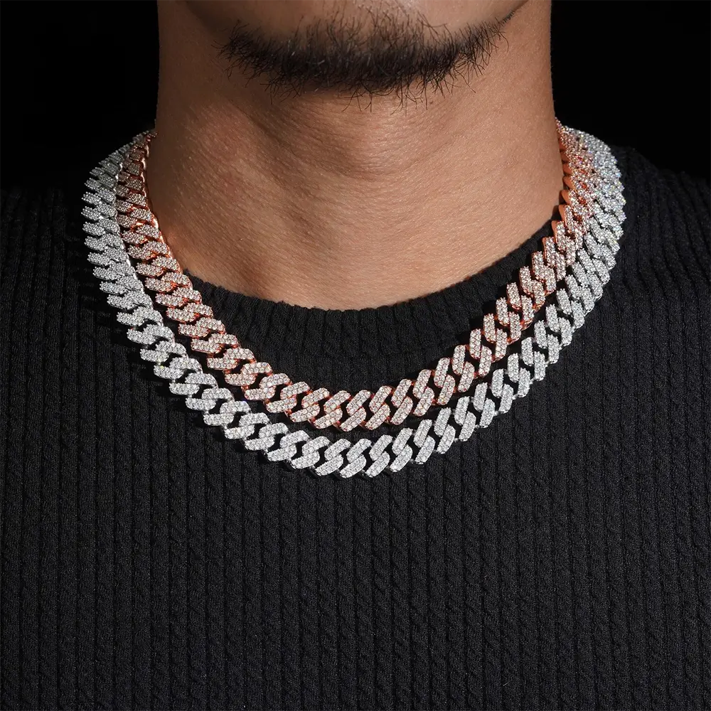 12.6MM S925 Silver 2 Rows Miami VVS Moissanite Cuban Link Chain