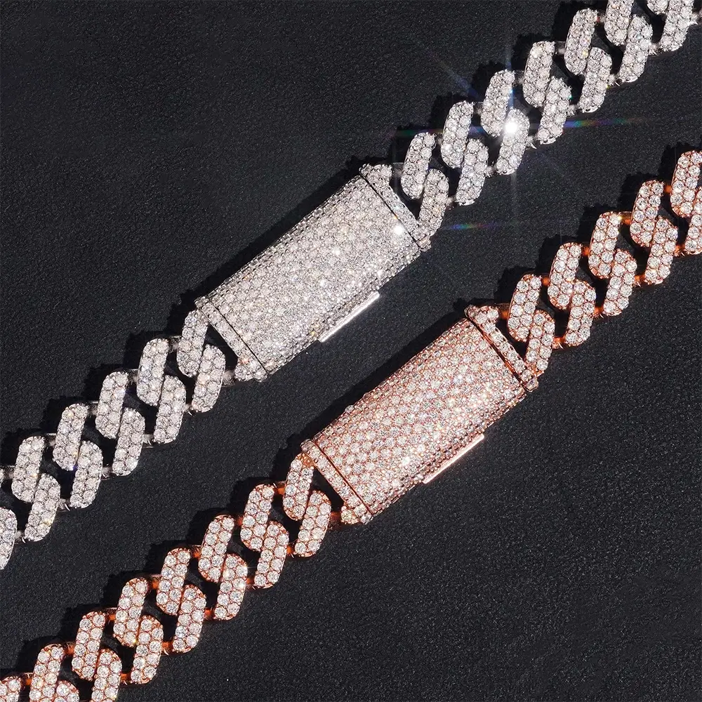 12.6MM S925 Silver 2 Rows Miami VVS Moissanite Cuban Link Chain
