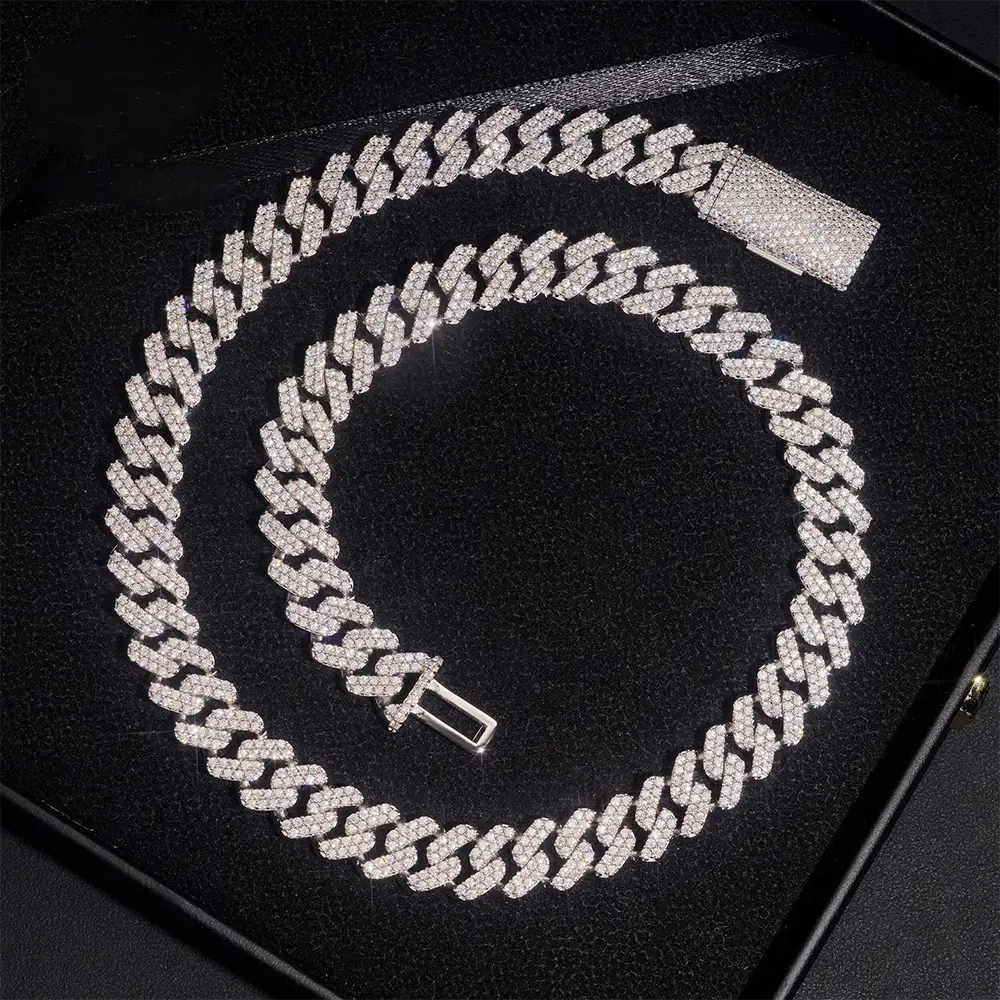 12.6MM S925 Silver 2 Rows Miami VVS Moissanite Cuban Link Chain