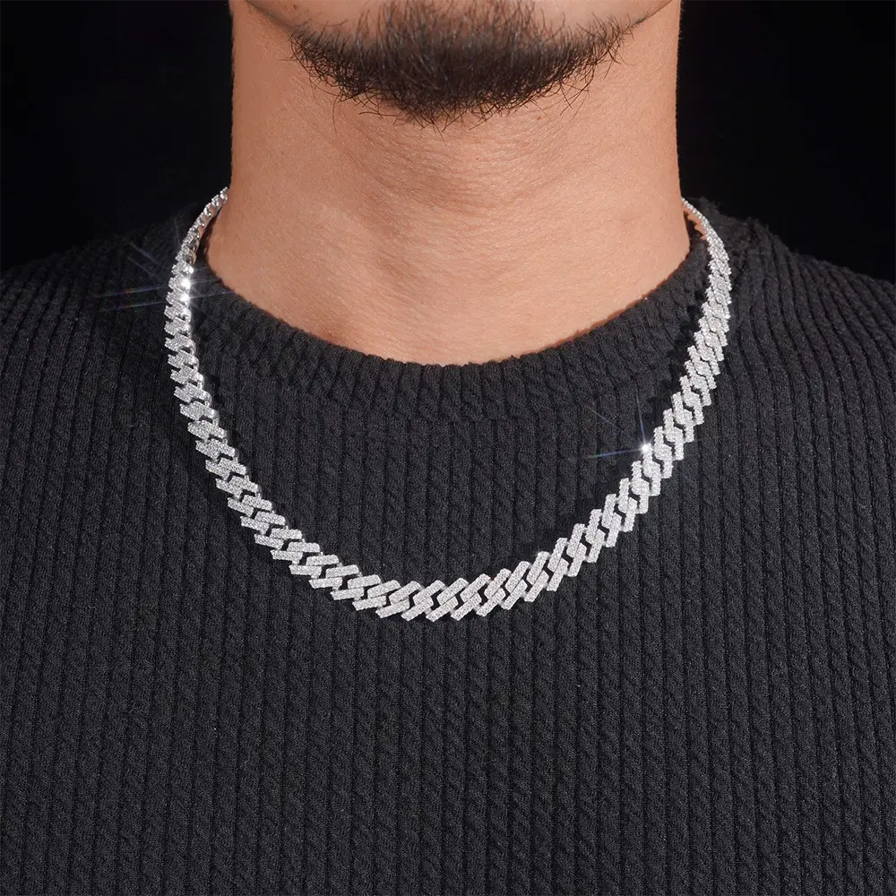 GL 10mm 2Rows Hip Hop Iced Out  Moissanite Cuban Link Bracelet Necklace