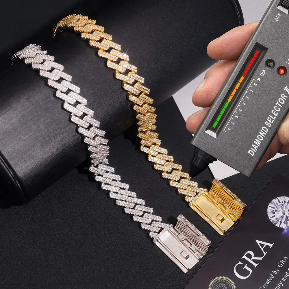 10MM 2 Rows Full VVS Moissanite Edge Cuban Link Chain Secondary image