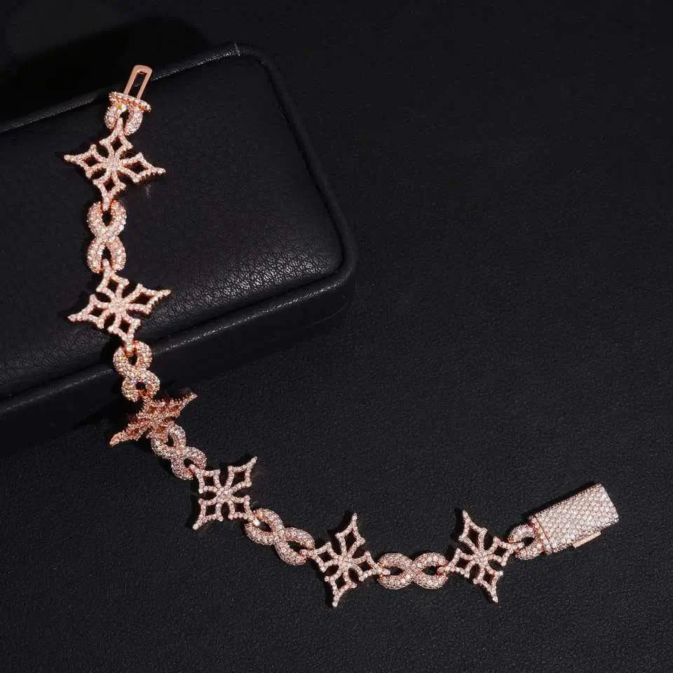 925 Silver VVS Moissanite Cross Infinity Cuban Link Chain Bracelet