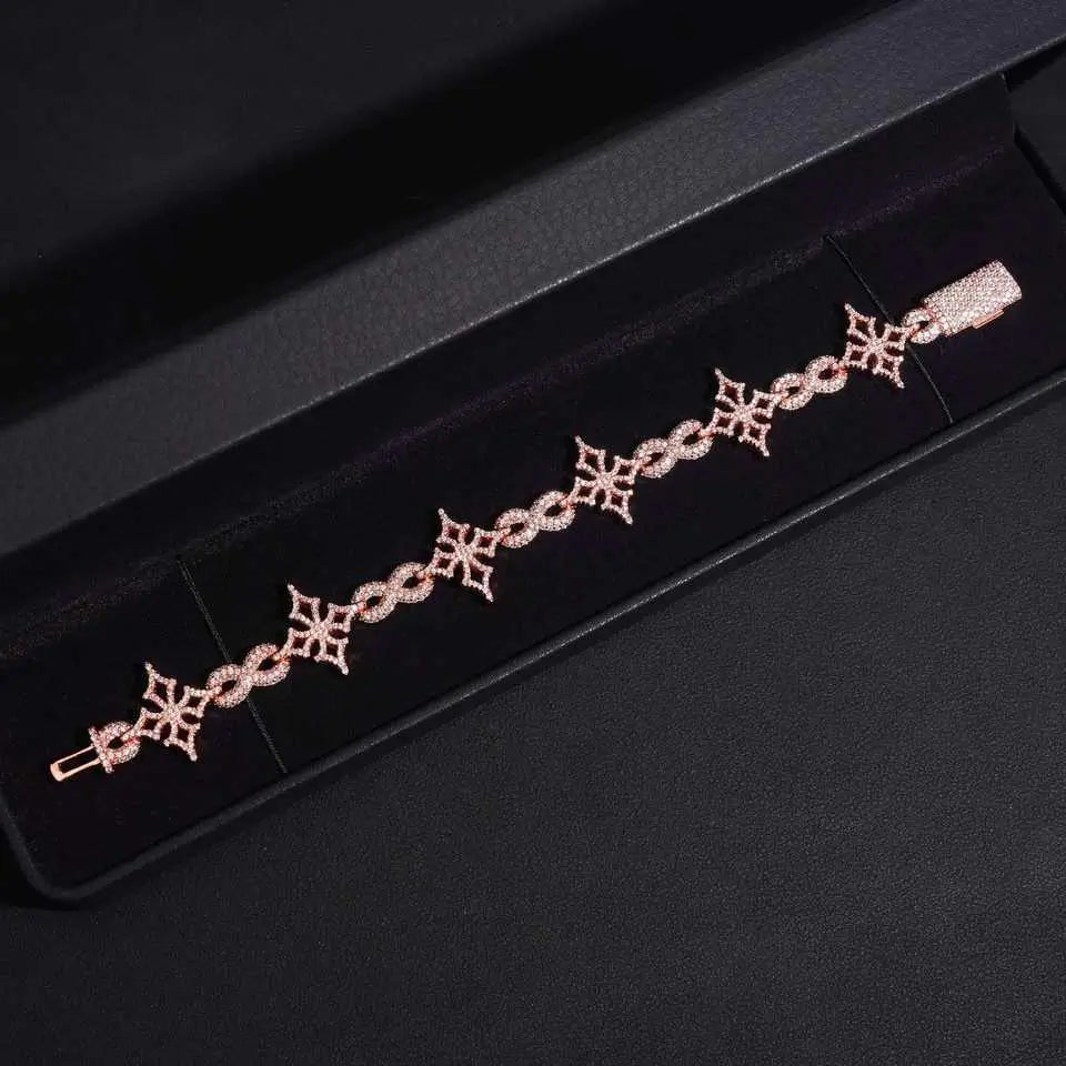 925 Silver VVS Moissanite Cross Infinity Cuban Link Chain Bracelet