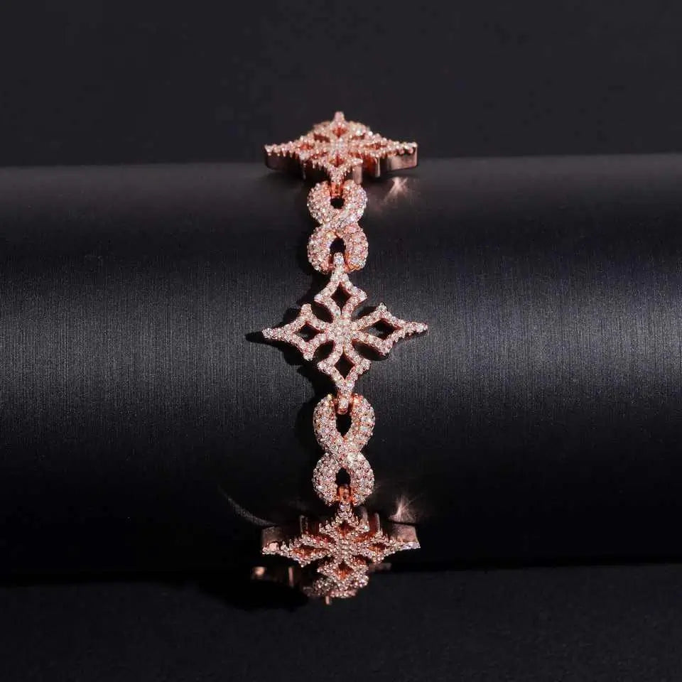 925 Silver VVS Moissanite Cross Infinity Cuban Link Chain Bracelet