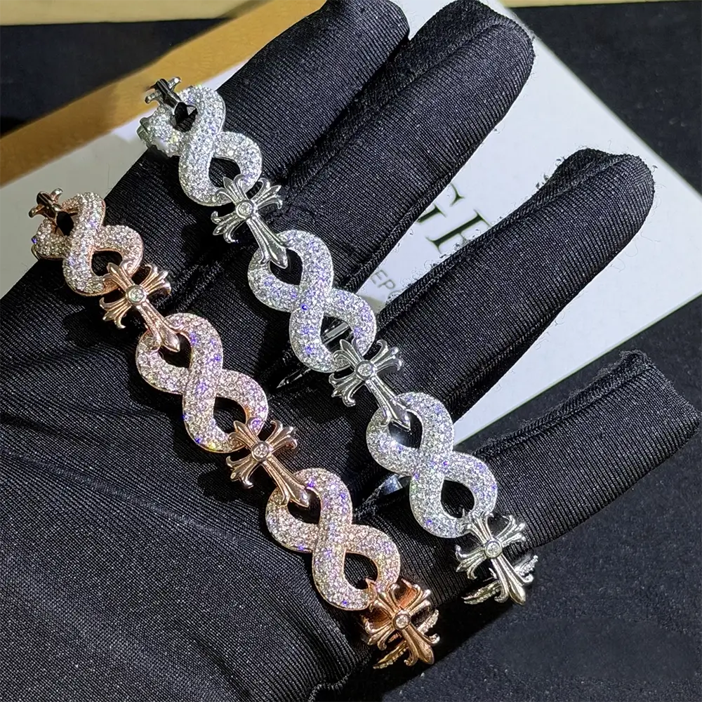 13MM S925 Silver Infinity Cross VVS Moissanite Cuban Link Chain Bracelet Main image