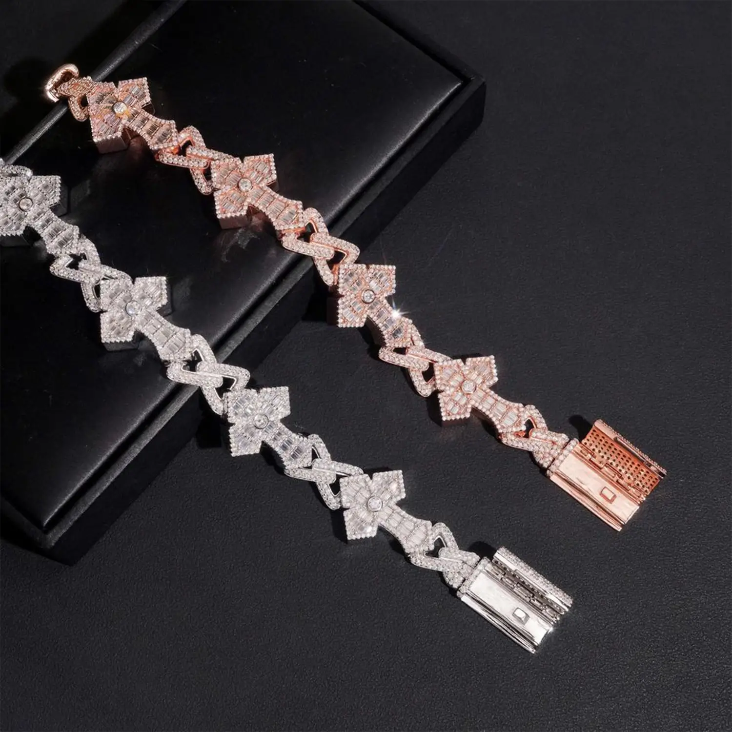 12.5MM VVS Moissanite Cross Cuban Link Chain Bracelet
