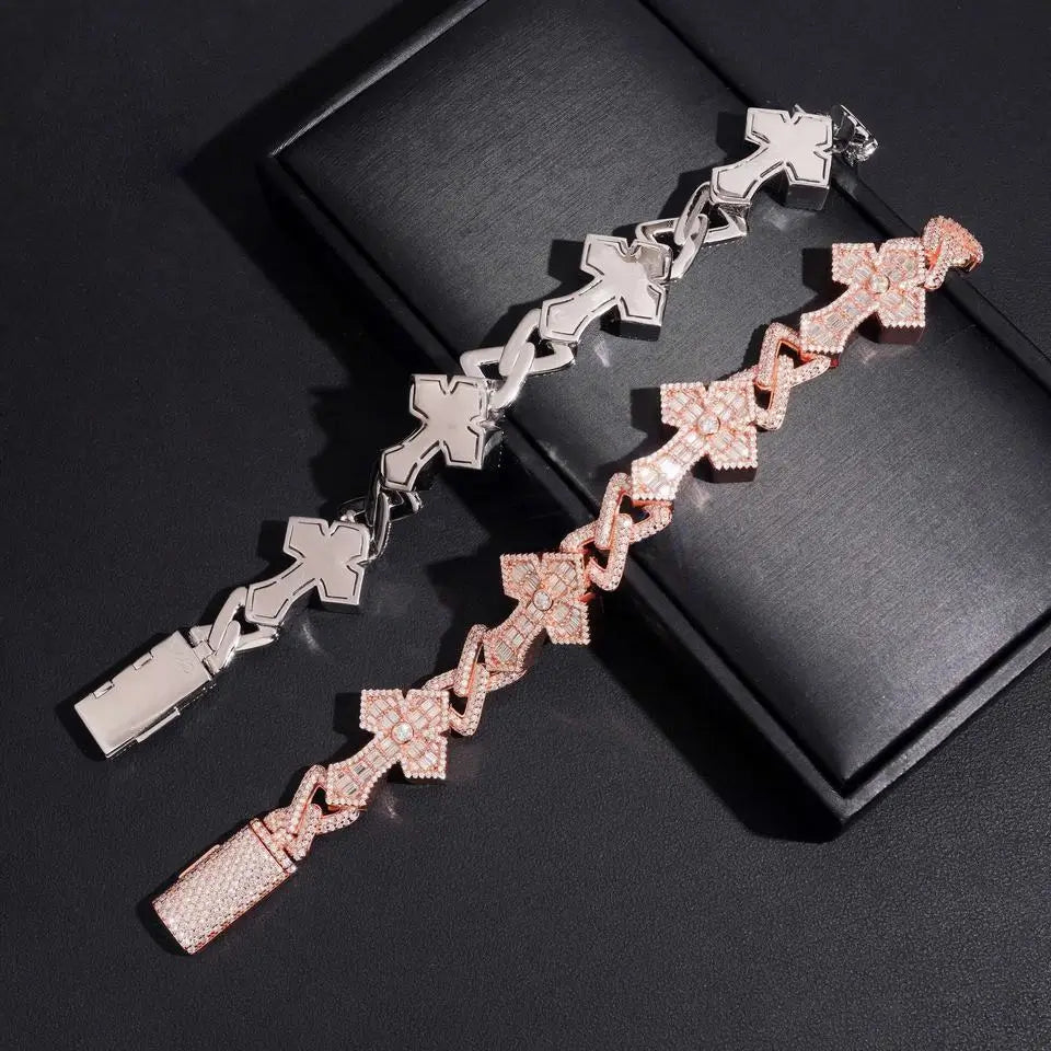 12.5MM VVS Moissanite Cross Cuban Link Chain Bracelet