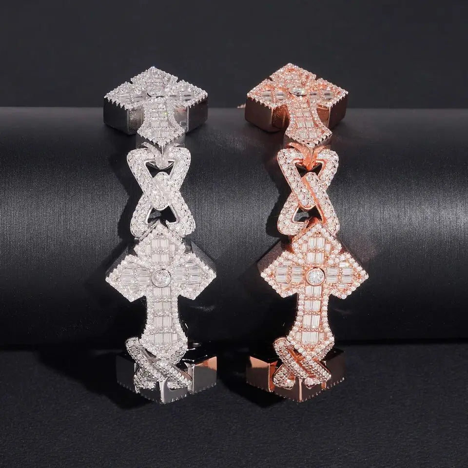 12.5MM VVS Moissanite Cross Cuban Link Chain Bracelet