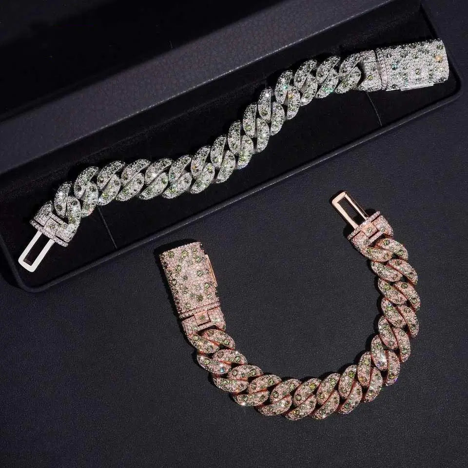 18MM Mosaic Upside Down VVS Moissanite Cuban Chain Bracelet