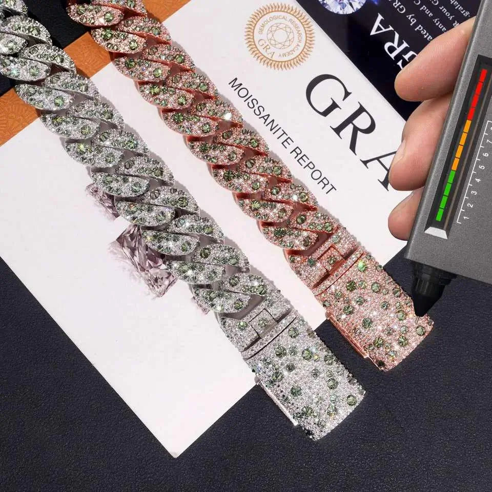 18MM Mosaic Upside Down VVS Moissanite Cuban Chain Bracelet