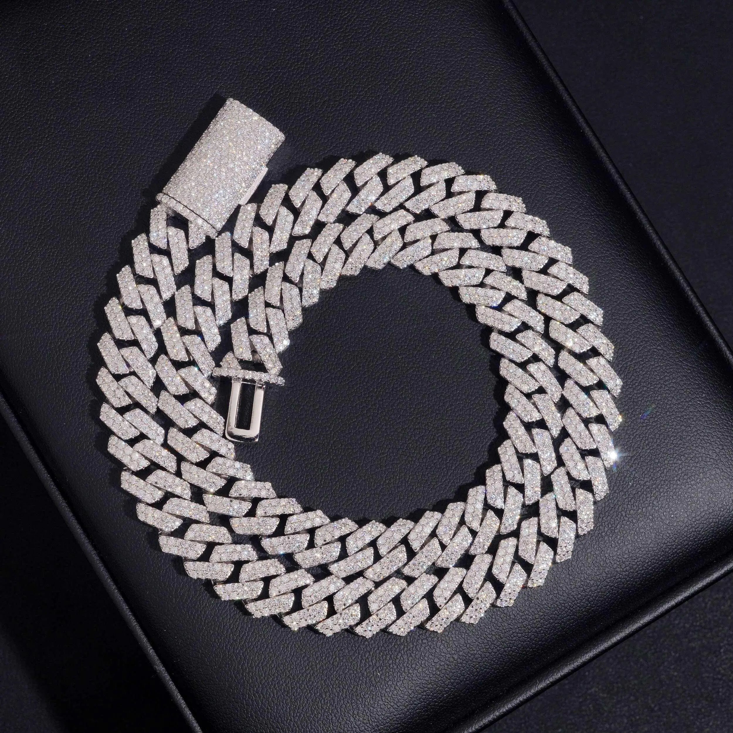 2026 New 10MM S925 Silver 2 Rows VVS Moissanite Edge Cuban Link Chain Necklace Secondary image