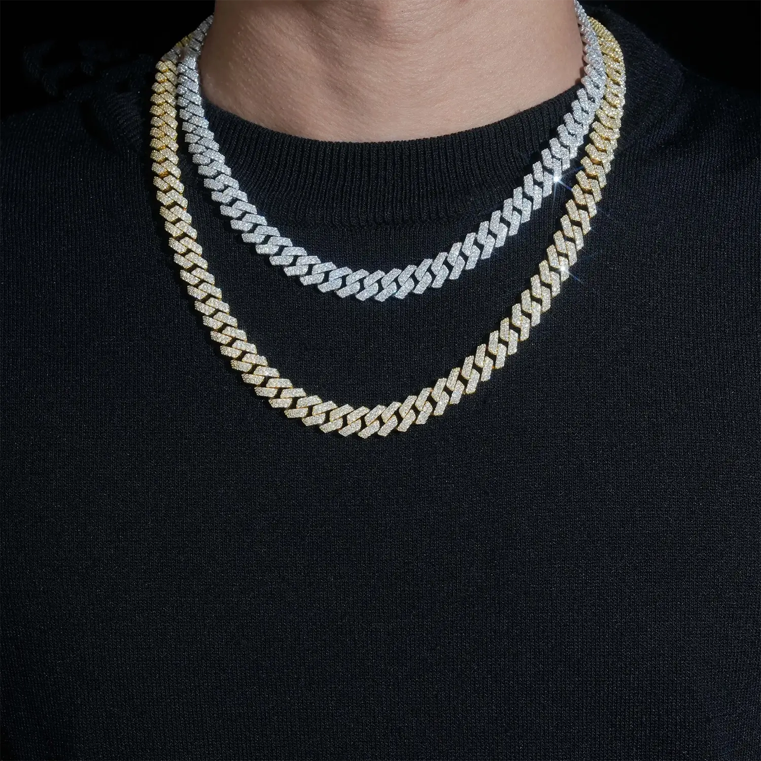 2026 New 10MM S925 Silver 2 Rows VVS Moissanite Edge Cuban Link Chain Necklace Immagine principale del prodotto