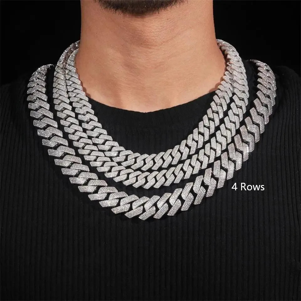 2026 New 15MM S925 Silver 3/4 Rows VVS Moissanite Cuban Chain